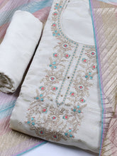 Neck Embroidered Chanderi Unstitched Suit With Dupatta